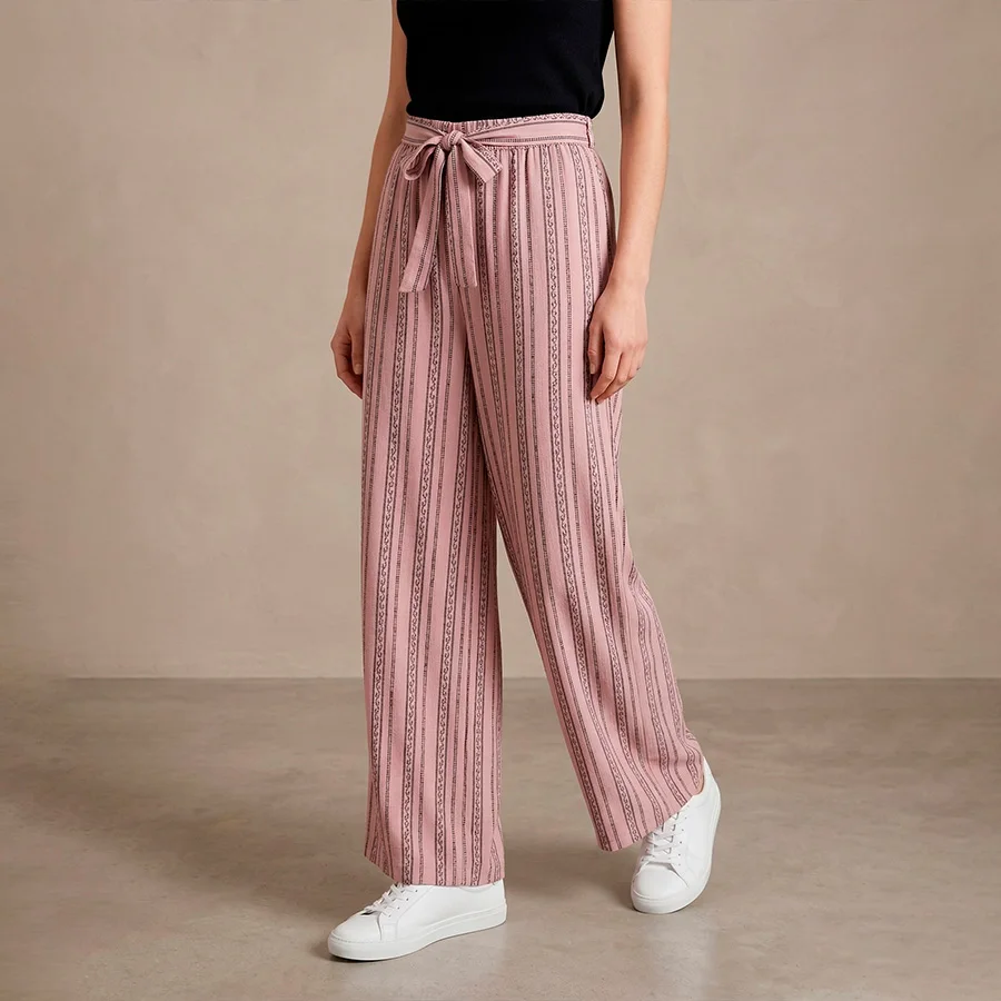 Pantalón Palazzo de Cintura Alta con Lazo Ajustable