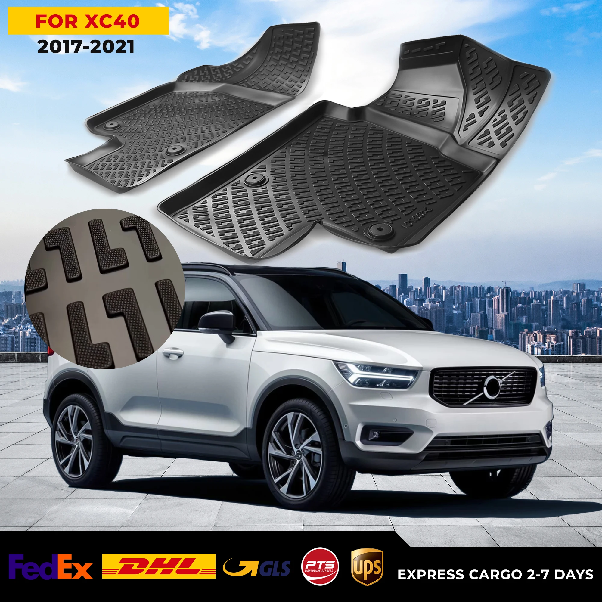 

3D Car Floor Liner For Volvo XC40 2017-2021 Waterproof Special Foot Pad Fully Surrounded Mat Accessories Rugs Non-slip