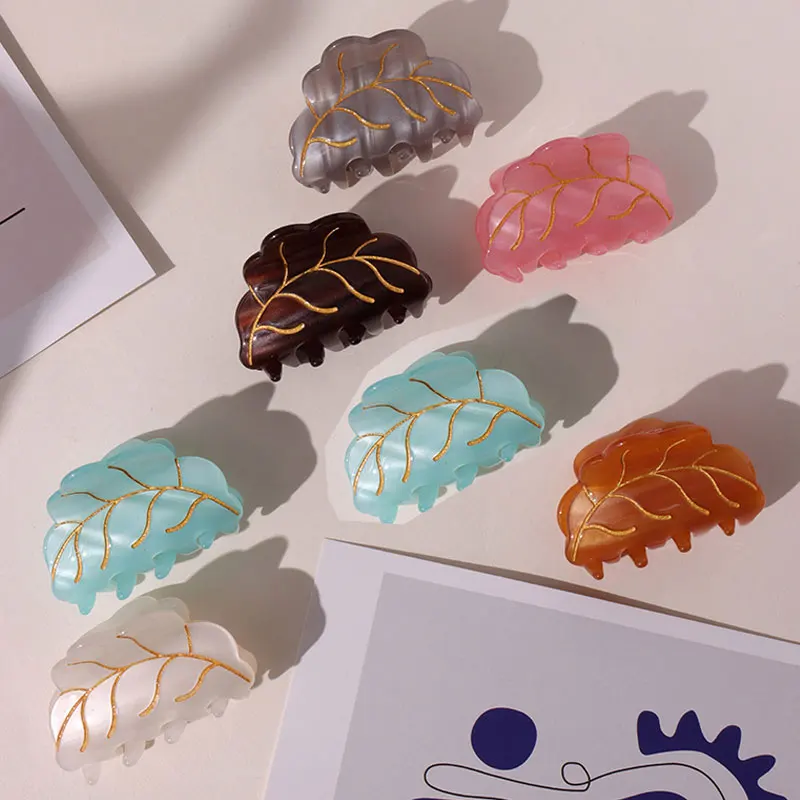 Acetic Acid Leaves Hair Clip Green Amber Hair Catch For Women Children