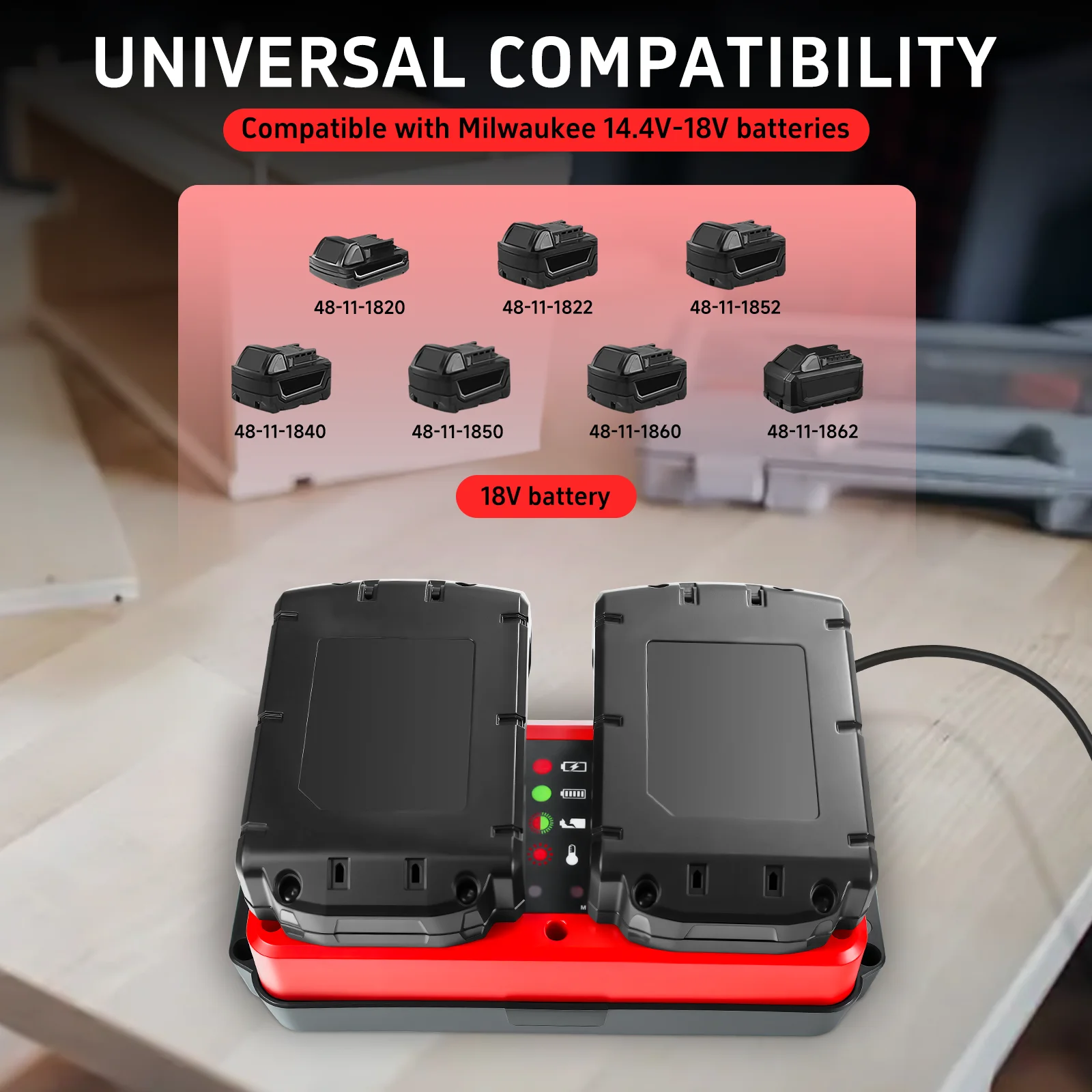90W Dual Ports Charger for Milwaukee 18V Lithium Battery Charger Rechargeable 48