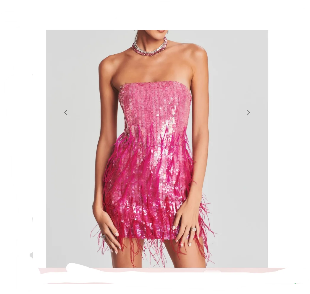 Luxury plus size glitter sequin feather pink cocktail dress sexy club