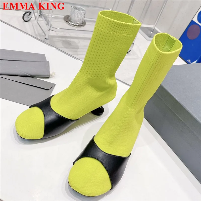 

Fashion Winter Women Knit Sock Ankle Boots Luxury Stretch Round Toe High Heel Ladies Short Boots Women Designer Shoes Woman 2022