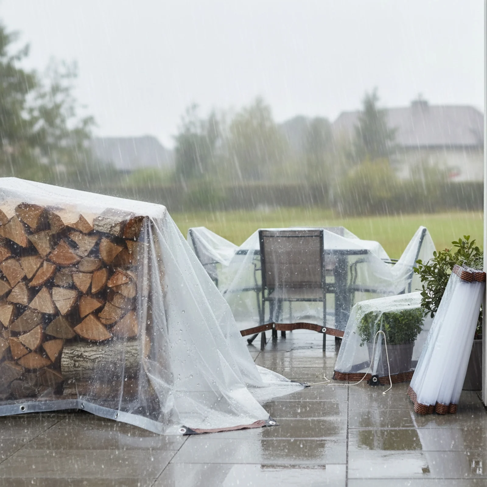 Transparent tarp used as outdoor cover