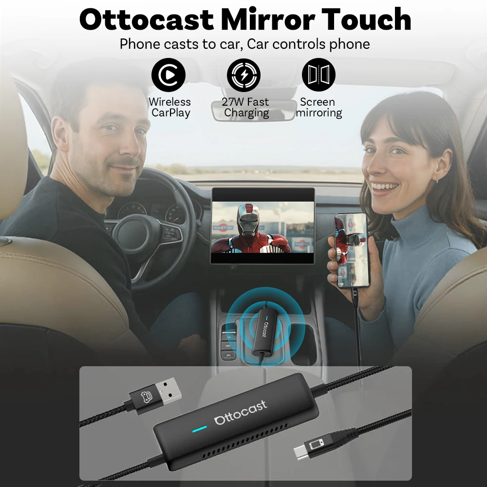 OTTOCAST Mirror Touch Bi-Mirroring Wireless CarPlay Adapter