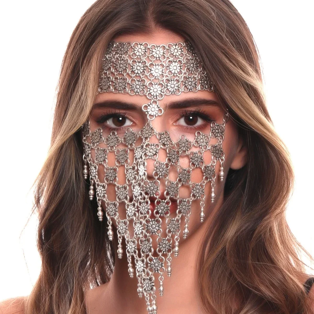 AntiqueSilverPlatedFaceChainFaceVeilMaskFaceAccessoryStage