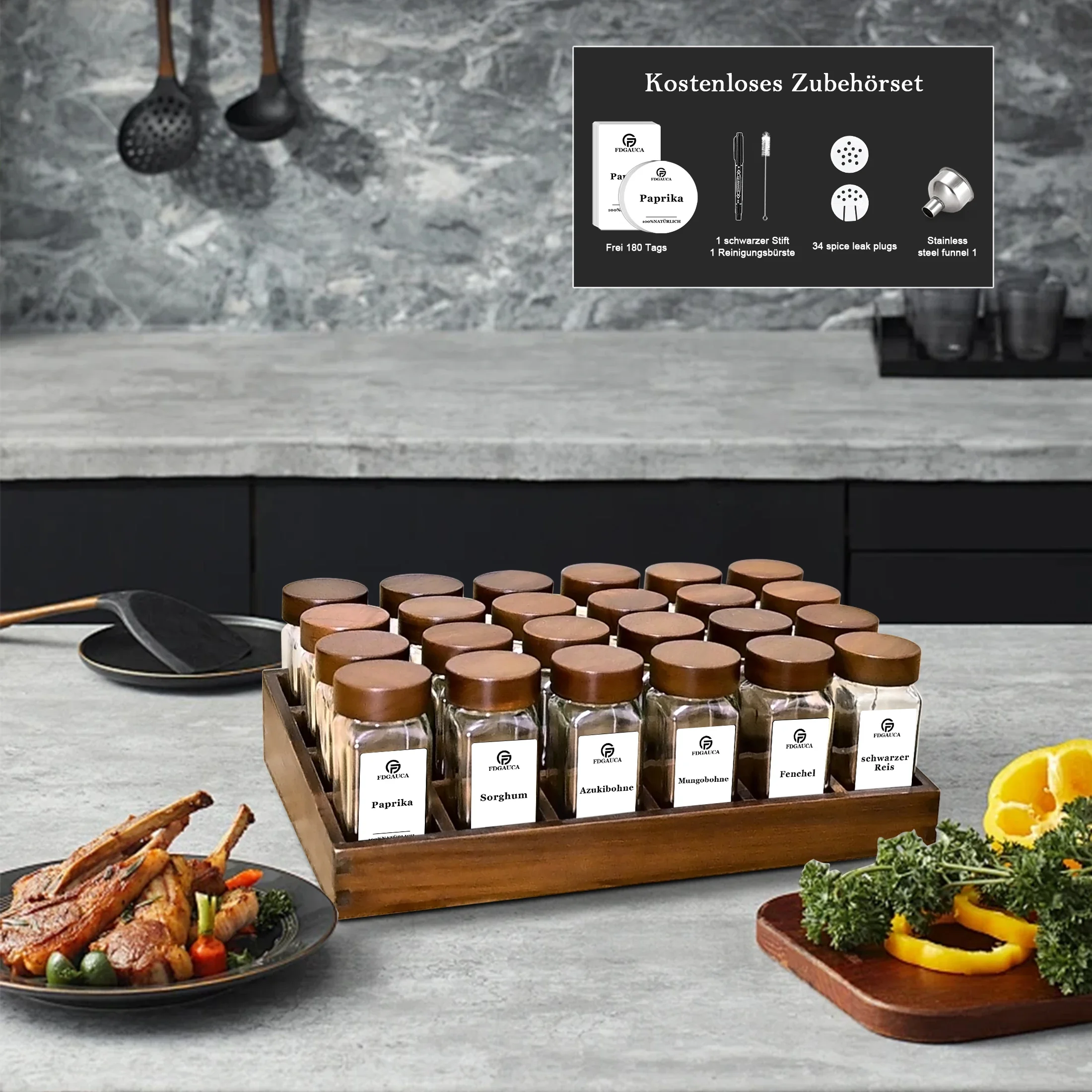 SAEIV 12/24-piece condiment jar set with condiment rack, 120ml condiment storage containers, kitchen organizers, space-saving – Detail 9