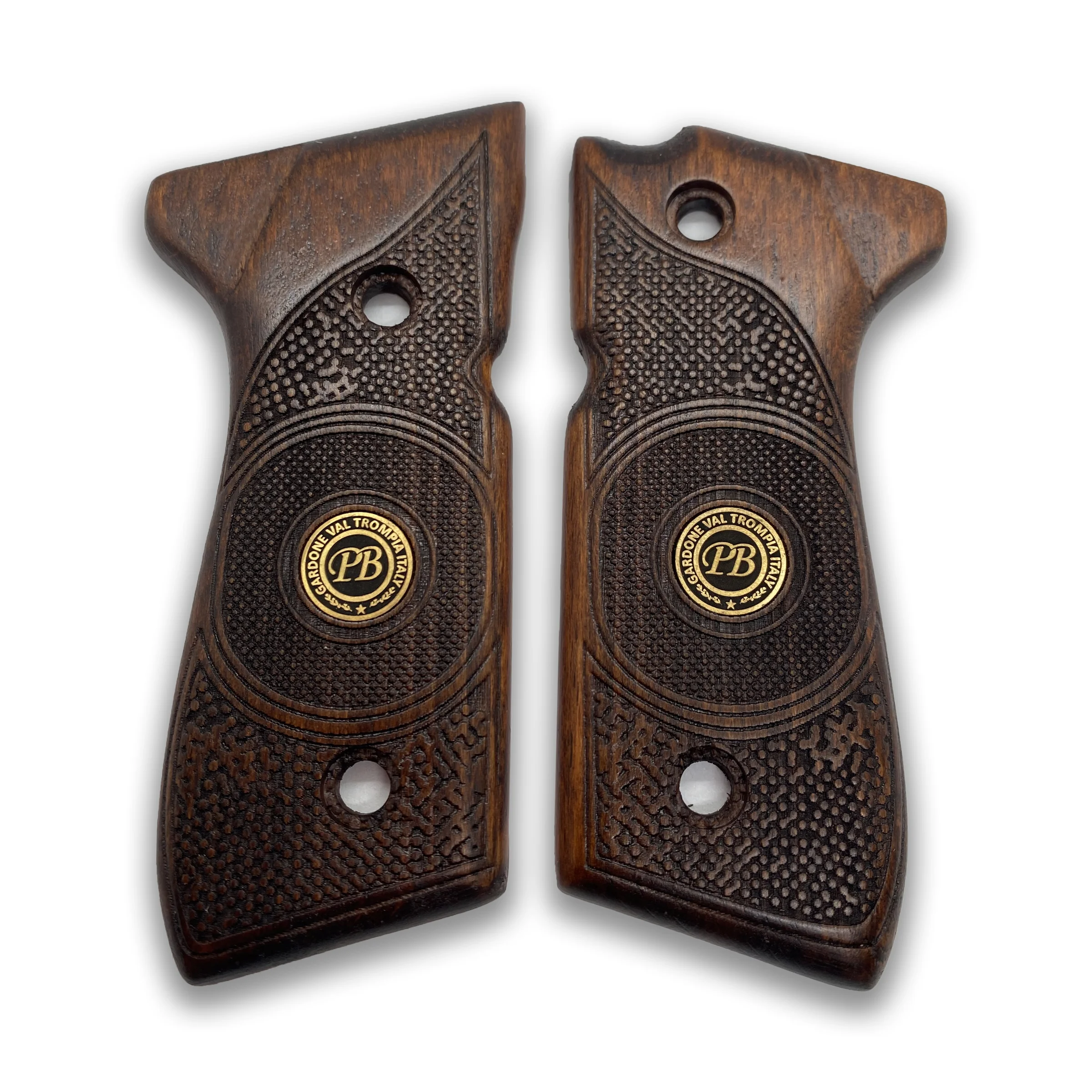 KSD Black Acrylic Grips For Beretta 92FS, M9 Series - Silver Frame & Mine Logo Design - View #5