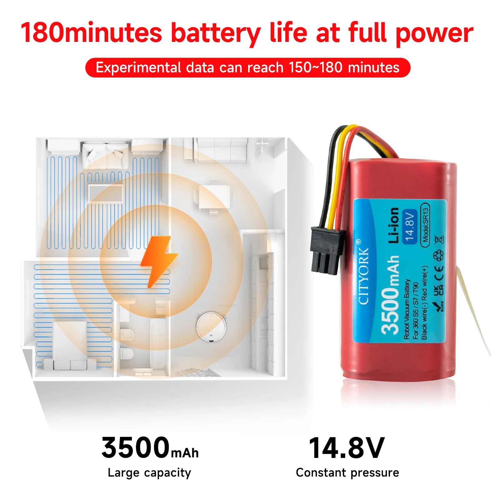 14,8 v 3500mah Roboter Staubsauger Akku für Qihoo s5 s7 s7pro t90 x9 Roboter Staubsauger Ersatz batterien – Detail 4