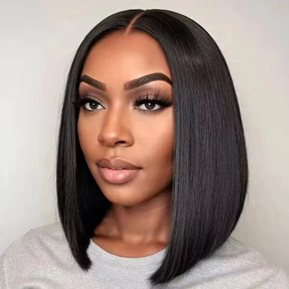 

Hair Pre Bleached Knots Wear And Go Short Bob Hair Wig Human Hair Transparent Glueless Straight Lace Front Wig PrePlucked