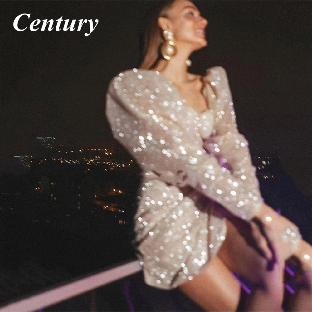 

Fivsole Sequines Short Prom Dress Sexy Sweetheart Formal Evening Party Cocktail Gowns Puff Sleeve Dubai Arabic Custom Made 2022