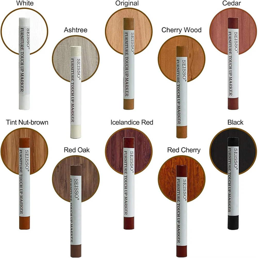 10Pcs Wood Furniture Touch Up Pen Kit Floor Door Desk Markers & Filler Sticks Wood Composite Scratches Repair Agent Restore Tool