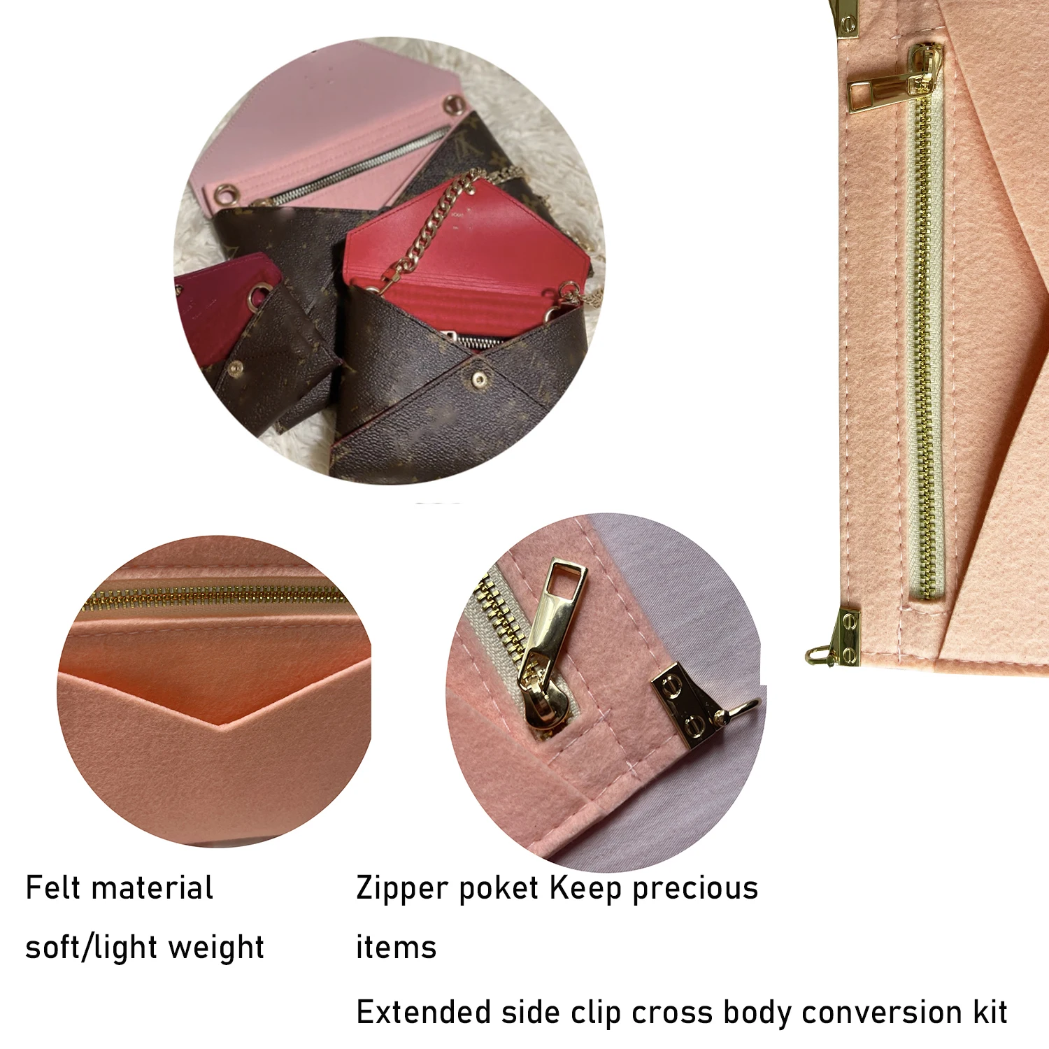 Conversion Kits For Monogram Pochette Kirigami (Set Of 3),Bag Insert Organizer Inner Liner,Lightweight Aluminum Chain 80cm-120cm 6