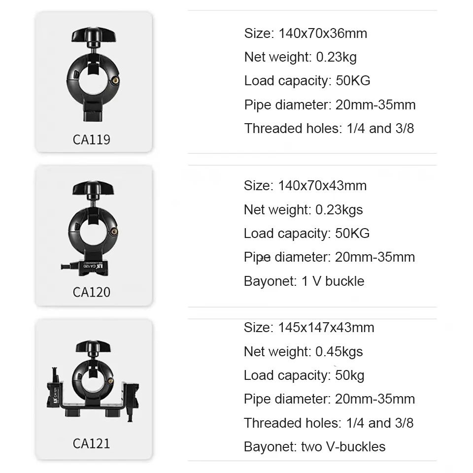 LS CA119/CA120/CA121 Light Stand Tube Clamp Light Stand Clamp to Secure V-mount Battery SLR Monitor