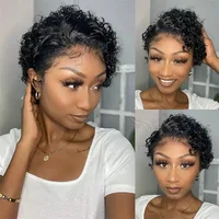 Perruque courte bouclée brésilienne 13x4 en dentelle, coupe pixie, cheveux humains pour femmes, pré-épilée, pré-coupée, perruques courtes bouclées bob en cheveux humains 3