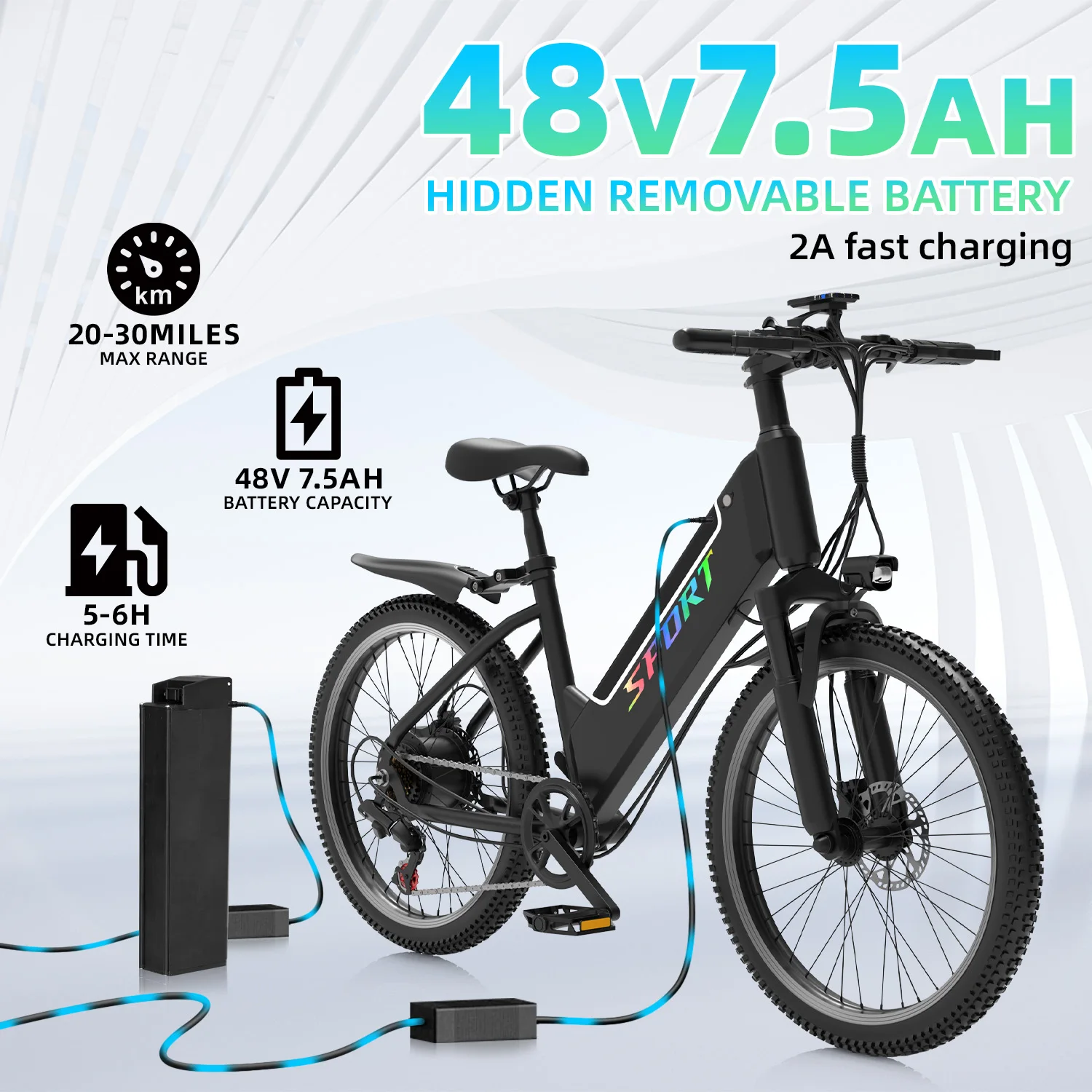 DEEPOWER elektrische fiets voor volwassenen 26 "750W borstelloze motor 25 km/u 7,5 Ah lithiumbatterij elektrische woon-werkfiets 50 km kilometerstand Ebike - Afbeelding 5