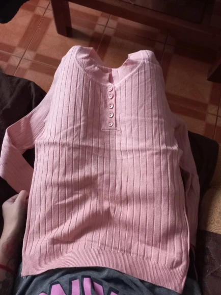 Knitted Women Sweater Button O-neck Pullovers Spring Autumn Basic Sweaters for Female Pullover Slim Solid Bold Stripes Tops photo review