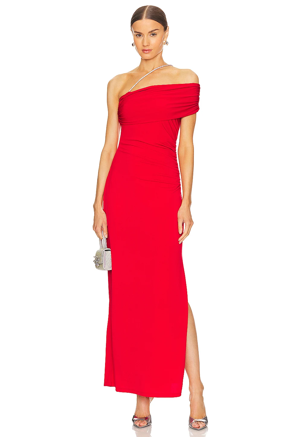 

Женское Элегантное Длинное платье, красное элегантное приталенное платье с косым плечом и разрезом, лето