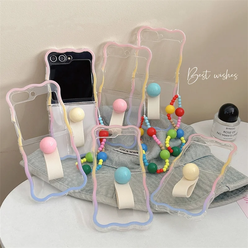 Chic Ring Phone Case with Chain Strap and Wavy Silicone Frame Design