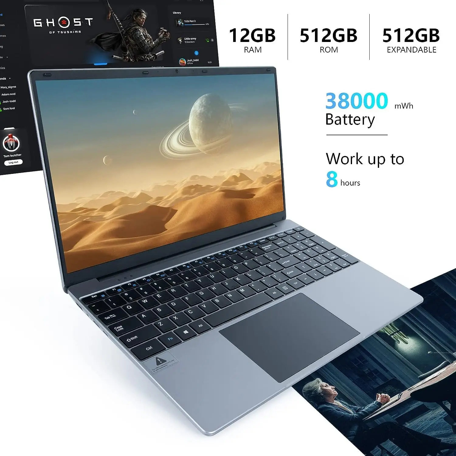 LT1504 15.6" Laptop Intel N5095 12GB RAM 512GB SSD IPS Display Windows 11 Long Battery Life Notebook