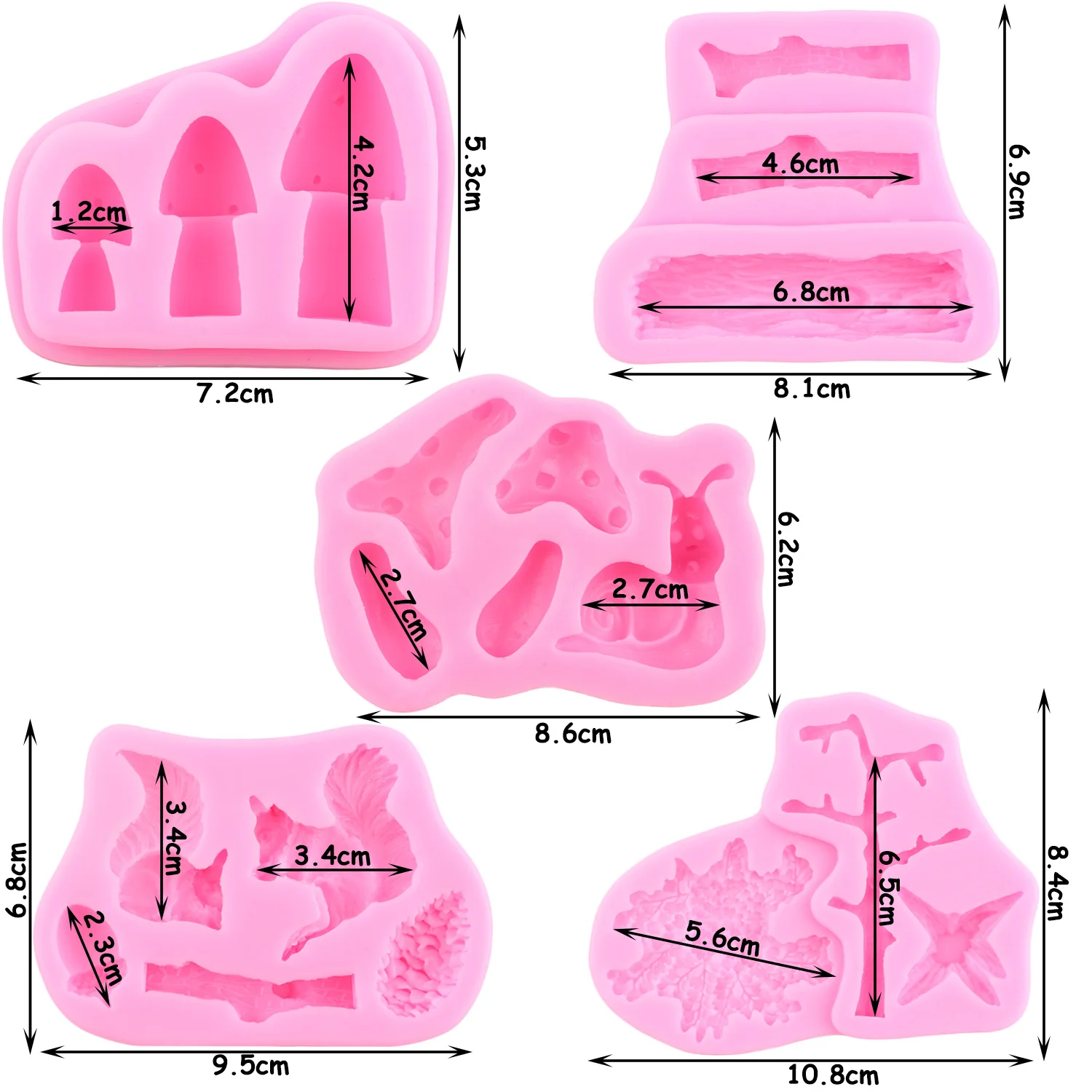  Mujiang 3D Mushroom Fondant Silicone Molds For Cake