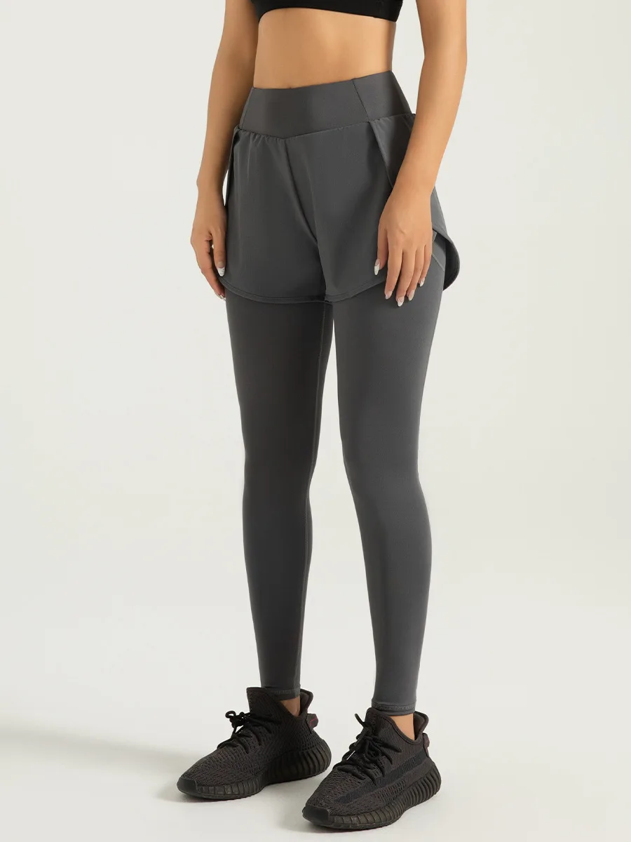 Yoga gym quick-drying fake two-piece pocket yoga pants high waist hip lifting running fitness sports tight trousers