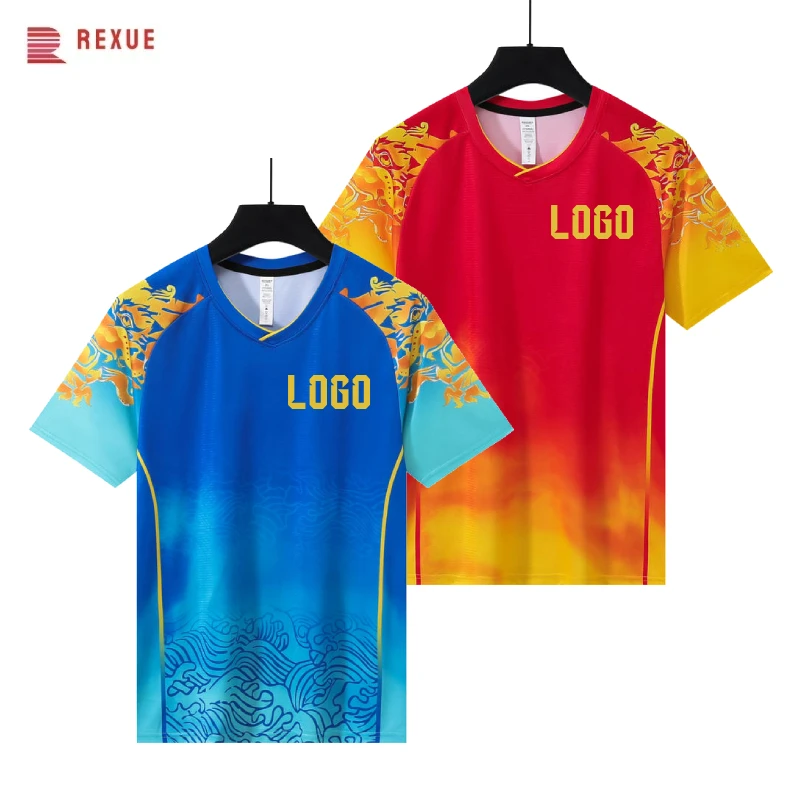 China Dragon Table Tennis Shirt Asian Pattern Badminton Shirt Men Women Child Training Ping Pong Clothes Game Clothes Red Blue