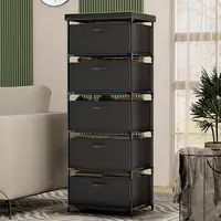 5-Drawer Fabric Dresser & TV Stand - Solid Wood & Sturdy Metal Frame - Compact Storage Cabinet for Bedroom, Dorm or Entryway 1