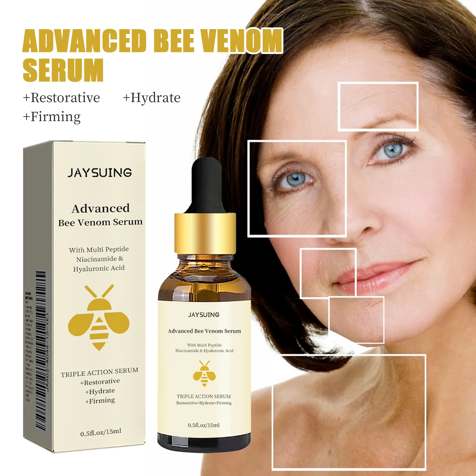 Jaysuing 15ml Bee Venom Face Serum Fade Fine Lines Repair Dullness Skin Glowing Firming Nourishing Anti-aging Facial Skin Serum