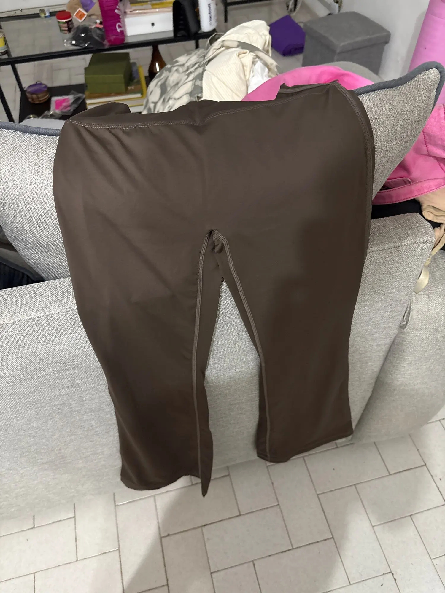 Naked High Waisted Waist Cinching Hip Lifting Fitness Exercise Elastic Bell Bottom Pants Women Casual Outdoor Running Yoga Pants photo review