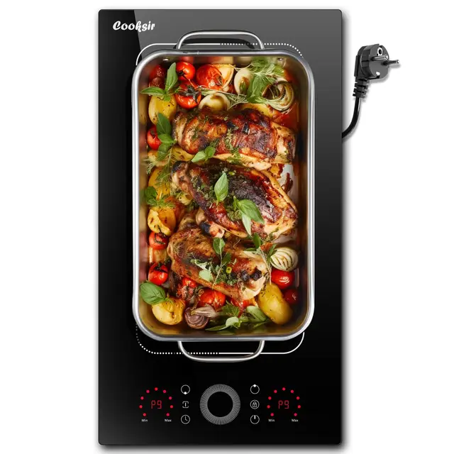 Cooksir Plaque Induction 2 Feux avec Prise, Plaque de Cuisson électrique Encastrable 30CM, 3500W, Deux Commandes Tactiles avec Curseur Ronds, Zone Flexible Combinée Grill, Fiche 240V 1