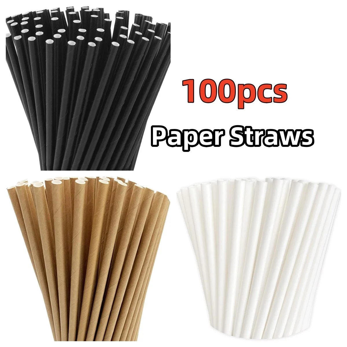 [100pcs] 197mm*6mm Extra Durable Paper Straws Biodegradable- Premium ...