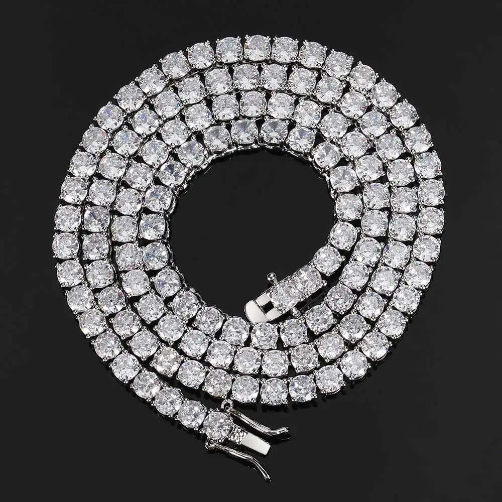Hip Hop Fashion Unisex Bling CZ Iced Out Stick Tennis Link Chain Necklace