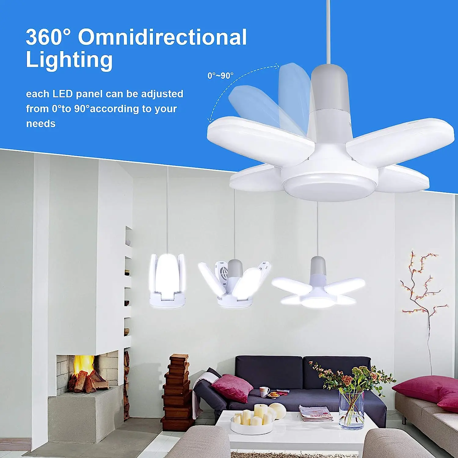 INDMIRD 35W LED Garage Light E26 Base 6500K Daylight,Deformable LED Bulbs for Workbench Porch Basement,LED Light Bulb