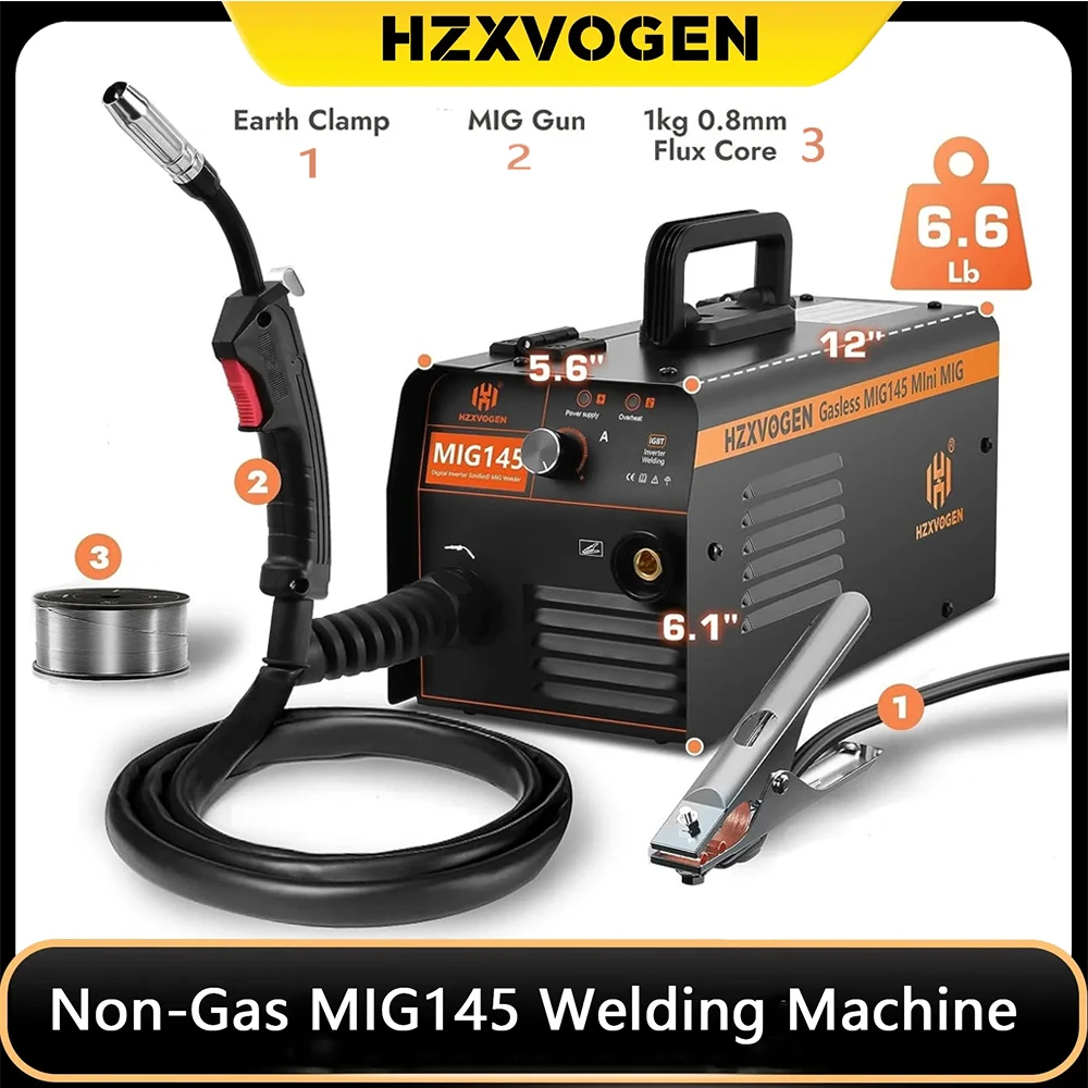 HZXVOGEN Non-Gas Semi-automatic Welding Machine 120A MIG Welder for Gasless Iron Soldering Portable MIG145 Welders Machine