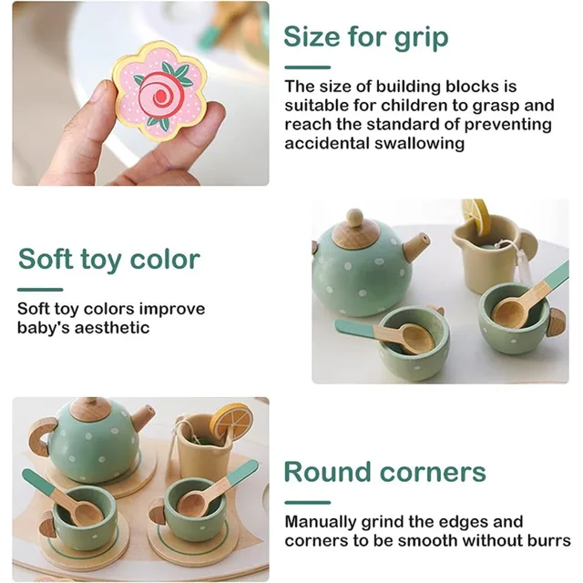 Wooden Afternoon Tea Set Toy Pretend Play Food Learning Role Play Game Early Educational Toys for Toddlers Girls Boys Kids Gifts 5