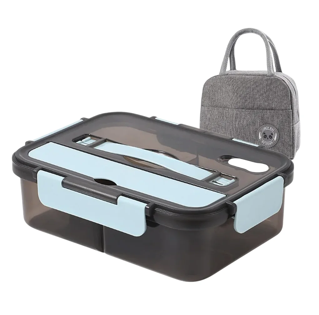 Lonchera Bento Box Para Lunch Con Topper 1.1l Con Lunch bolsa Gris/Celeste