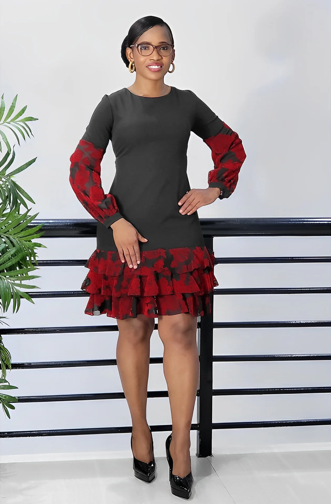 

Женское платье с длинным рукавом, с круглым вырезом