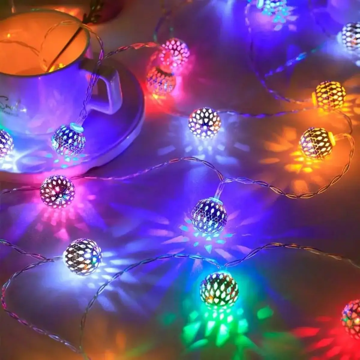 LED String Lights Decorative Lights String Lights LED Fairy Lights 1 Set Metal String Lights Moroccan Ball Lamp String Yard Light Spring Gift-NOT INCLUDED BATTERIES Holiday Accessory