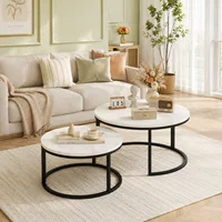 Ensemble de 2 Tables Basses Rondes, Table Gigogne Ronde Moderne, Table Basse Marbre, Lot de 2 Tables d'appoint Rondes, pour Salon, Balcon et Bureau, Blanc et Or/Blanc+Noir 7