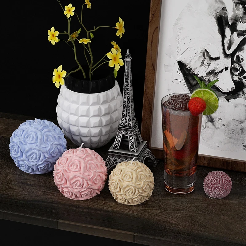 Silicone Mold Rose Flower Ball Candle DIY Gypsum Aromatherapy Resin Soap Ice Mould Tools Valentine's Day Gift Home Decor