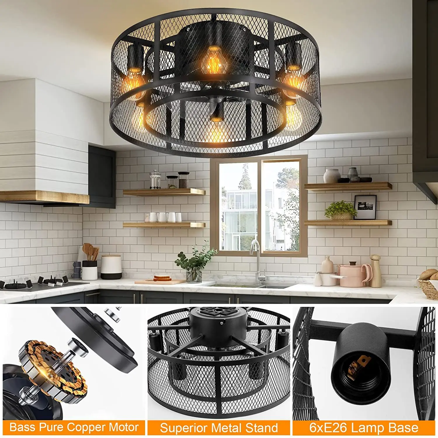 Retro plafondventilator met licht en afstandsbediening E27 Stille plafondlamp met ventilator Vintage hanglamp voor slaapkamer Woonkamer Kinderkamer Eetkamer Omkeerbaar ventilatorlicht
