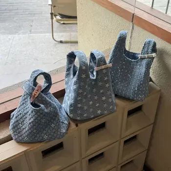 Y2K Denim Handbag for Women Sequin/Star Embroidery Mini Tote Bag Casual Fashion Top Handle Purse 2026 New Korean Style Daily Use 1