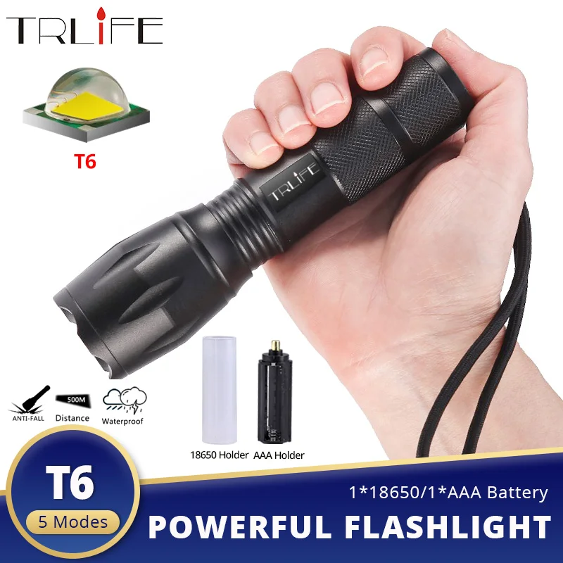 8000LM Powerful LED Flashlight T6 Mini Power Torch Waterproof Lanterna Self  Defense Tactical Camping Fishing Rechargeab Use18650