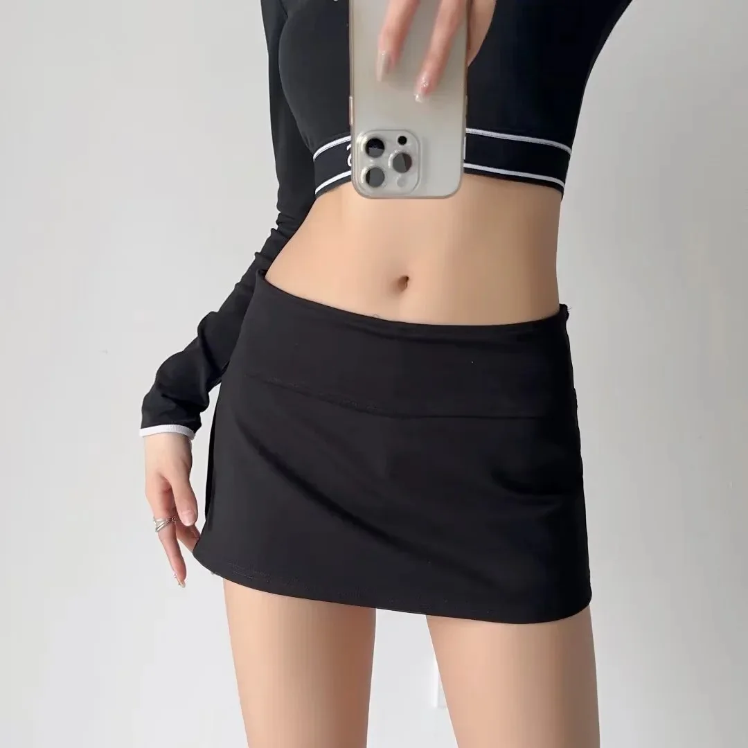 

Y2k Sexy Girls Solid Color High Waist Side Slit Hip Skirt Female Clothing 2023 Summer Slimming Fit Anti-Slip A-Line Short Dresse