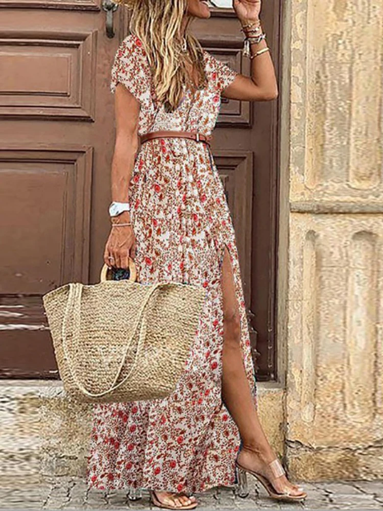 Jastie vestido de verão feminino floral impressão maxi vestidos boêmio  hippie praia vestido longo roupas femininas 2023 vestidos de verano -  AliExpress