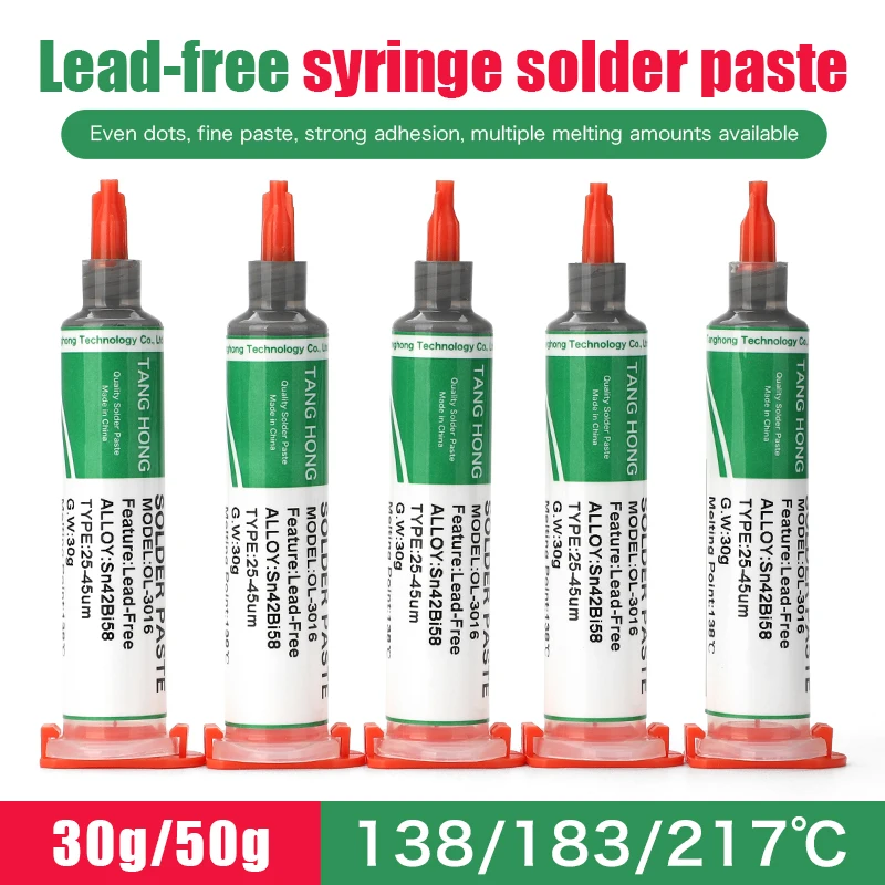 

New 138/183℃ Solder Paste Syringe Flux for Soldering SMD BGA IC PCB Needle Tube Tin Sn42bi58 Welding Paste Welding Components