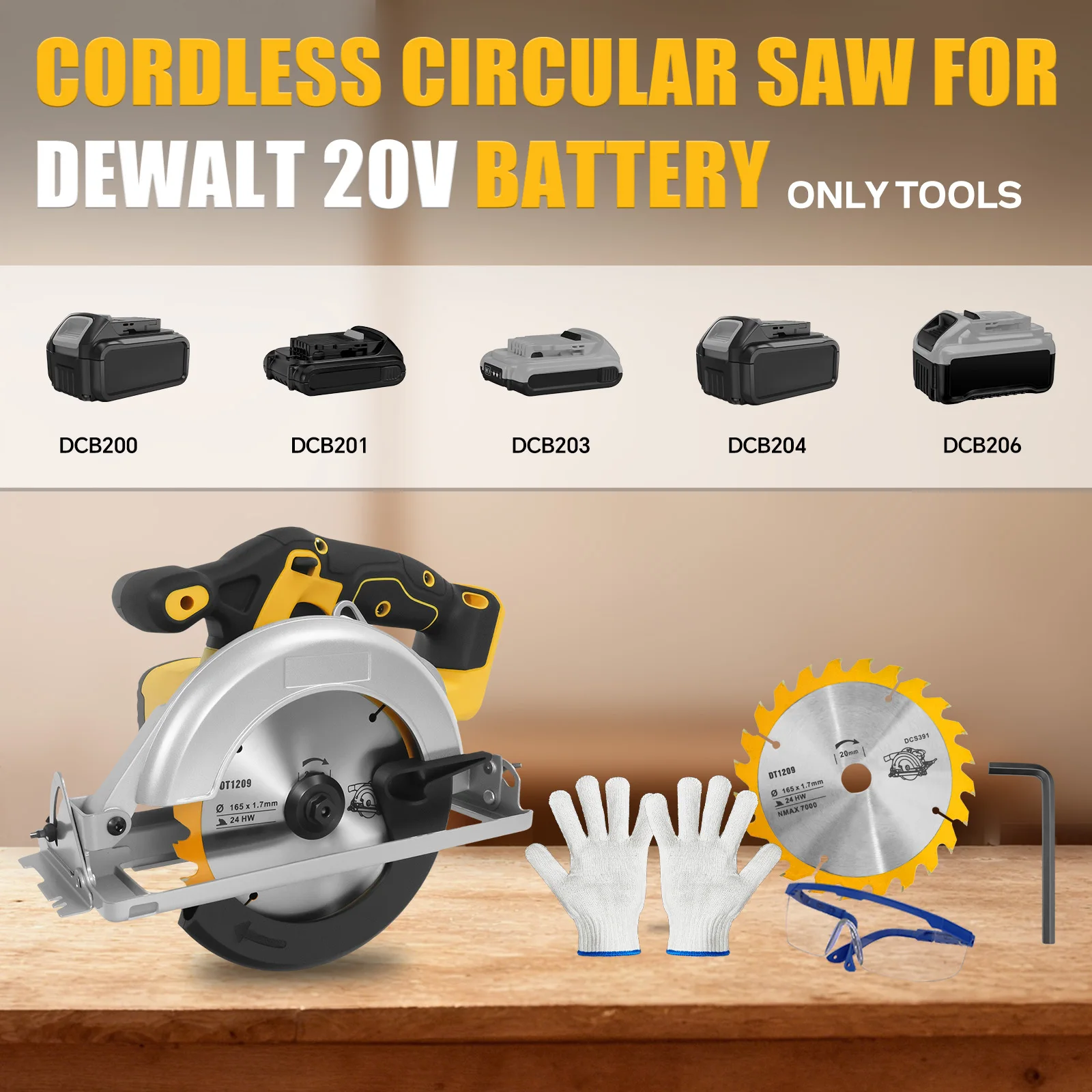 6.5Inch Brushless Electric Circular Saw 1000W Handheld Power Wood Saw Cordless W