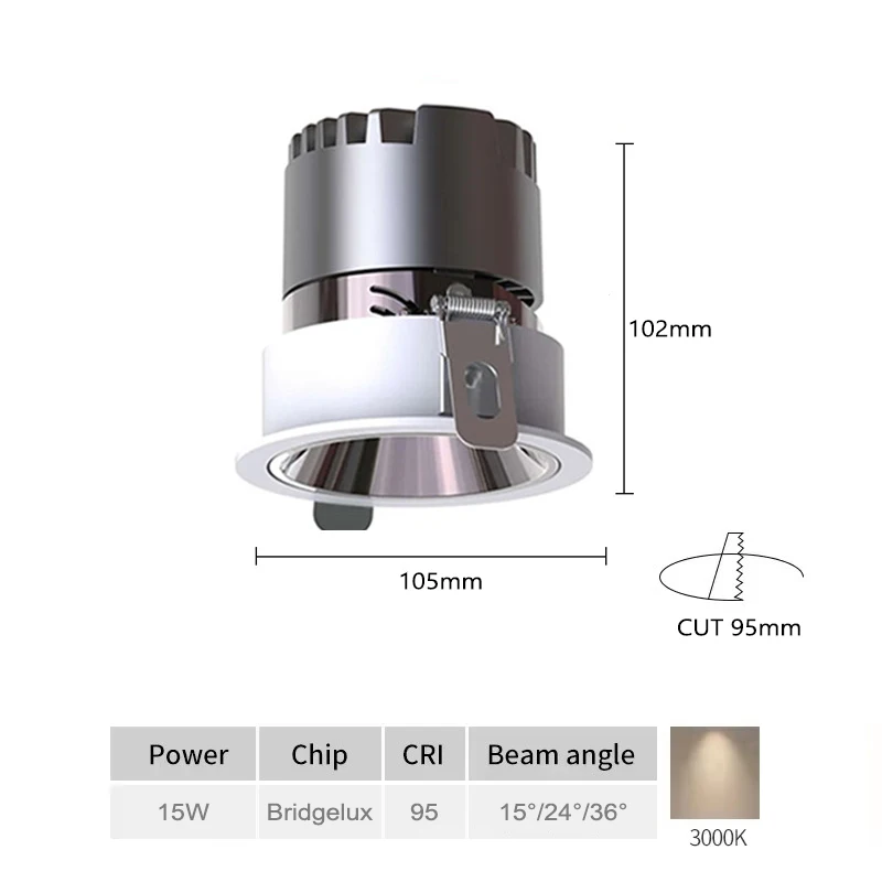 Opulux LED 매입형 통 7W/10W/12W 현대 스포트라이트 실내 눈부심 방지 CRI97 알루미늄 천장 조명 거실 침실