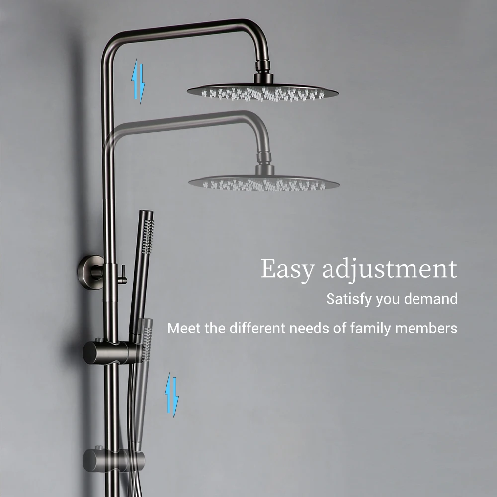 Wall-Mounted Thermostatic Valve System Bagnolux Brushed Gray Brass Rain Faucet  8 - 12" Top Spray Head Bathroom Shower Set 6