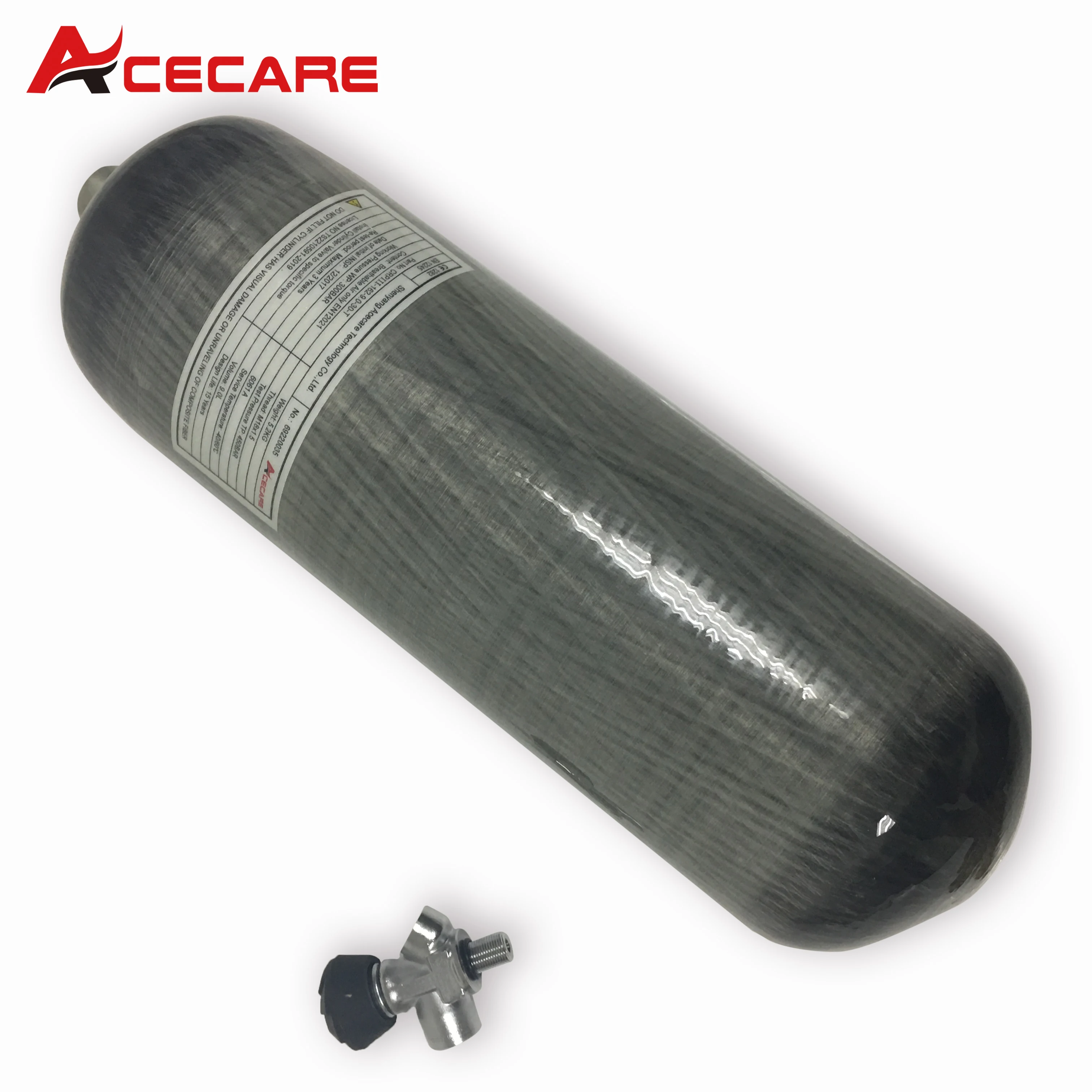 ACECARE-9L 탄소 섬유 가스 실린더 스쿠버 다이빙 탱크 작은 게이지 밸브, 300Bar 4500Psi, 야외 스포츠 화재 안전 용 